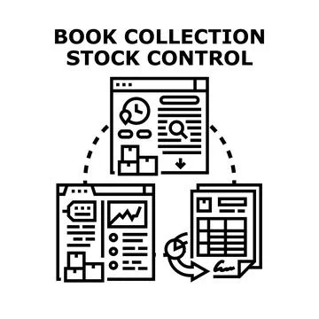 Digital inventory management system controlling book stock collection Stock Illustration