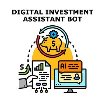 Digital investment assistant bot optimizing financial investment strategy Stock Illustration
