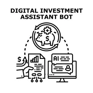 Digital investment assistant bot optimizing financial investment strategy Stock Illustration