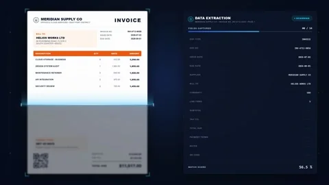 Digital invoice scanning and automated data extraction process. 4K Vídeo Stock 346213373