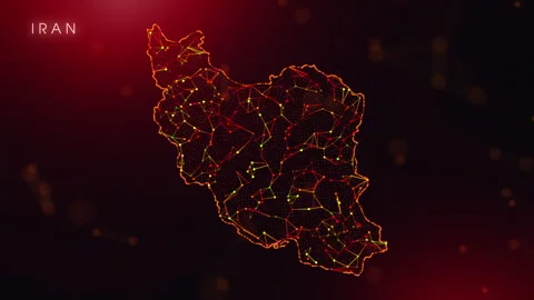 Digital Iran Map Motion Reveal With Abstract Red And Orange Plexus Network .. Stock Footage 332125364