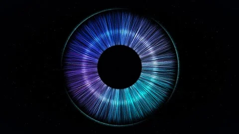 Digital iris biometric eye scan cyan fiber strands macro seamless loop Stock-Footage 343049771