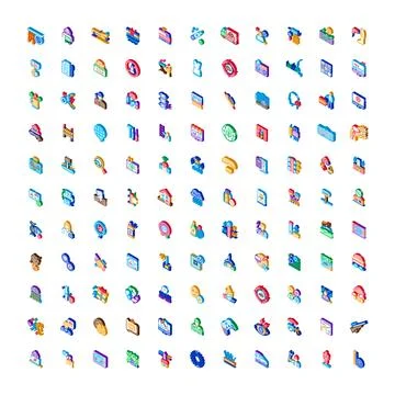 Digital isometric icons creating technology business collection 스톡 일러스트