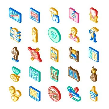 Digital isometric icons creating technology collection Stock Illustration