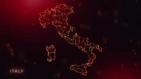 Digital Italy Map Motion Reveal With Abstract Red And Orange Plexus Network.. Stock Footage 329921815