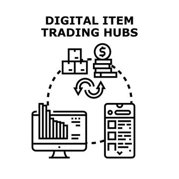 Digital item trading concept for online marketplaces Stockillustratie