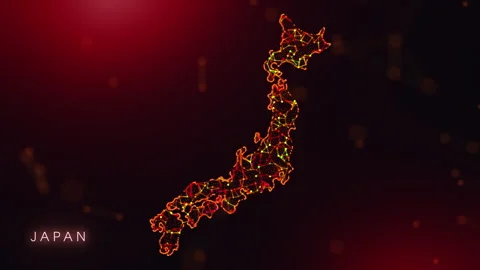 Digital Japan Map Motion Reveal With Abstract Red And Orange Plexus Network.. Stock Footage 329419232