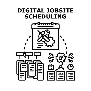 Digital jobsite scheduling concept vector illustration Stock Illustration