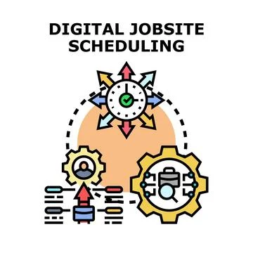 Digital jobsite scheduling optimizing project management and tasks Stock Illustration