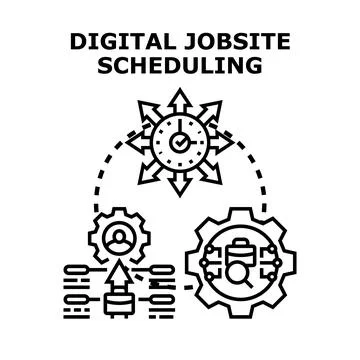 Digital jobsite scheduling optimizing project management and tasks Stock Illustration