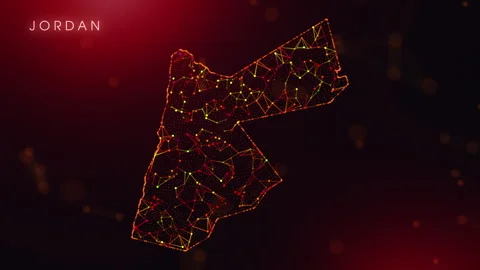 Digital Jordan Map Motion Reveal With Abstract Red And Orange Plexus Networ.. Stock Footage 331482616