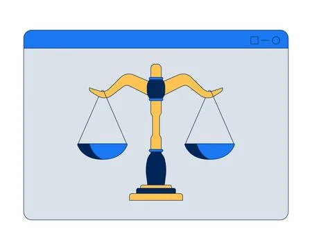 Digital justice scale in browser window 2D cartoon object Stock Illustration