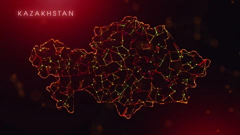 Digital Kazakhstan Map Motion Reveal With Abstract Red And Orange Plexus Ne.. Stock Footage 330598324