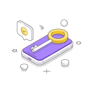 Digital Key And Secure Account Access For Mobile Isometric Vector Illustratio Illustration