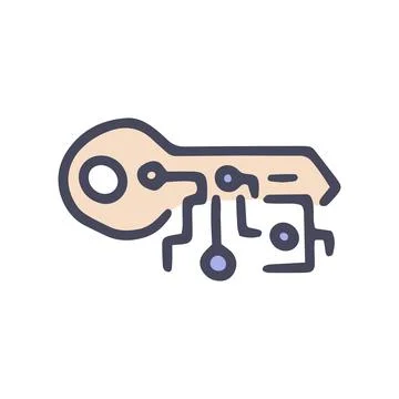 Digital key color vector doodle simple icon Stock Illustration
