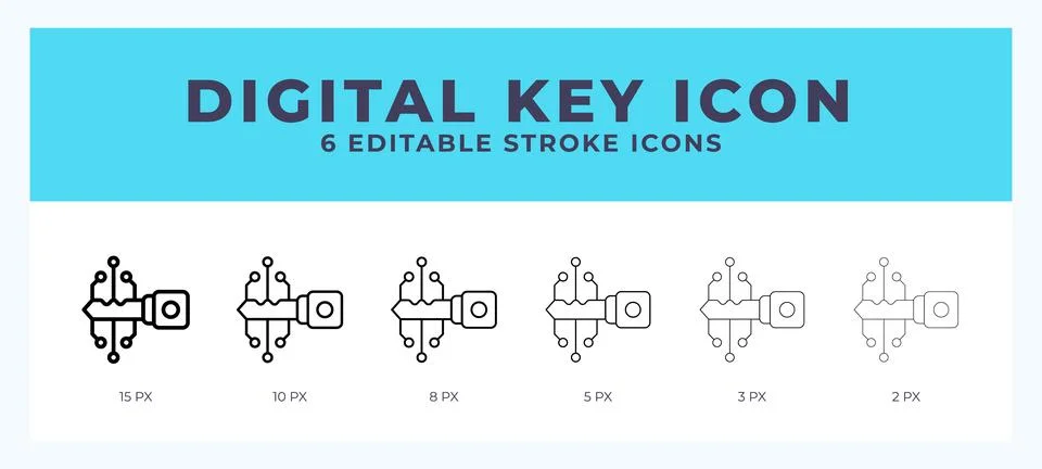 Digital key editable line icon. Vector illustration with different stroke. Illustrazione stock