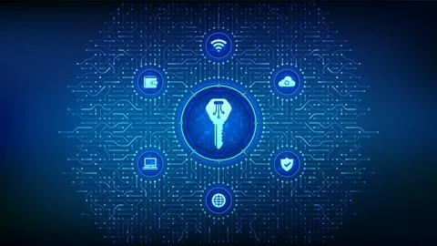 Digital key. Electronic key. Digital signature. Personal Data protection. C.. Stock Illustration