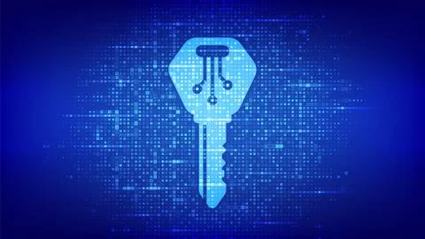 Digital key. Electronic key icon made with binary code. Cyber security and ac Stock Illustration