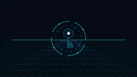 Digital key icon with glowing circle, cyber security data, encryption, netw.. Stock Footage 348330702