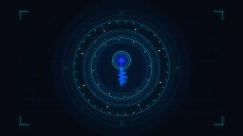 Digital key icon with glowing data circles, cyber security tech Stock Footage 348330760