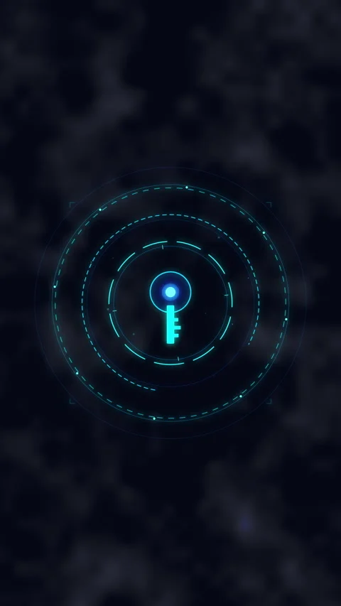 Digital key icon with glowing data circles for cyber security Stock Footage 348330804