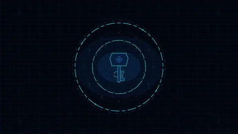 Digital key icon with HUD security interface, cyber data encryption Stock Footage 348330767