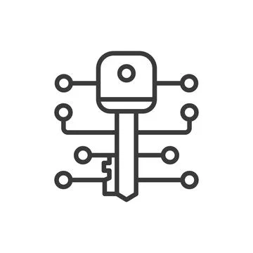 Digital key, icon in line design. Digital, key, security, access, unlock Stock Illustration