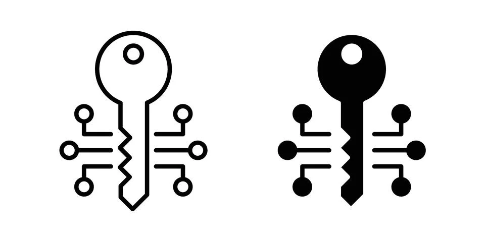 Digital key icon linear versions pack on white background Illustrazione stock