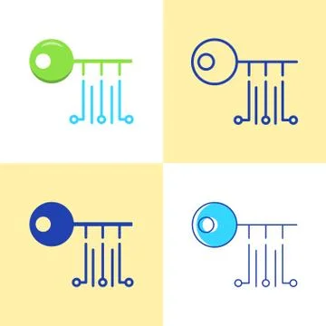 Digital key icon set in flat and line style Stockillustratie