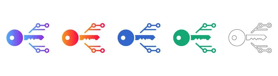 Digital Key Icons Representing Security, Access, and Encryption Technology Stock Illustration