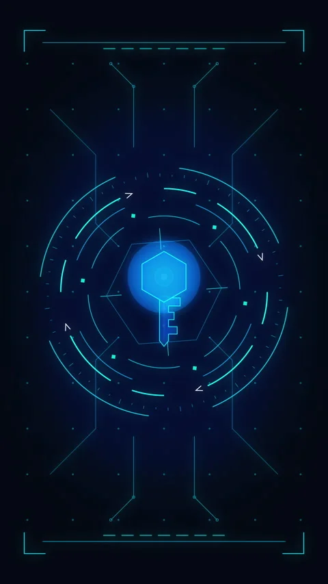 Digital key interface, data protection, security, blue HUD, tech, cyber, en.. Stock Footage 348330914