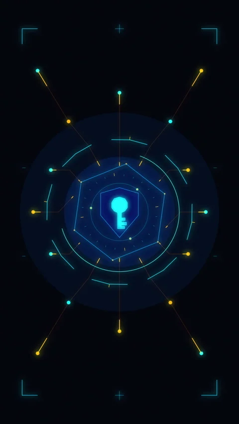 Digital key interface showing cyber security data protection shield Stock Footage 348330894