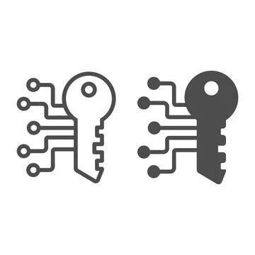 Digital key with network line and solid icon, web security concept, Data Stock Illustration