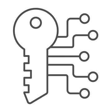 Digital key with network thin line icon, web security concept, Data security Stock Illustration