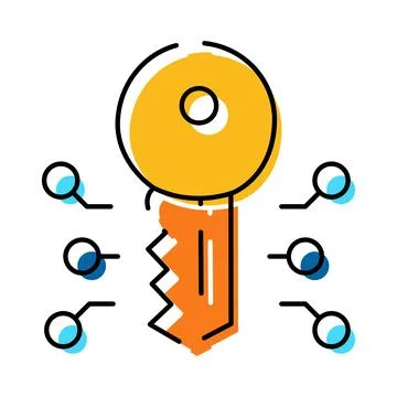 Digital key processing data security encryption unlocking access Illustrazione stock