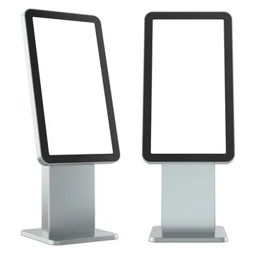 Digital kiosk display mockup set, front and angled views. 3D rendering Stock Illustration