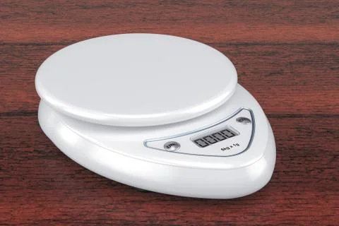 Digital Kitchen Scale on the wooden table. 3D rendering Stock Illustration