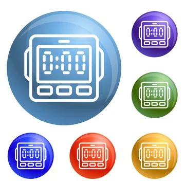 Digital kitchen timer icons set Stock Illustration