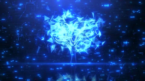 Digital Knowledge Tree – Binary Code and Algorithmic Design in Blue Light Stock-Footage 314504838