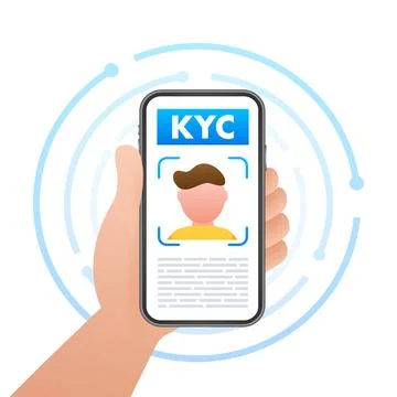 Digital KYC verification process on a smartphone screen with facial recognition Stock Illustration