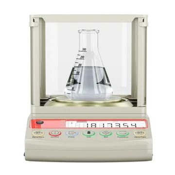 Digital lab scale with chemical flask. 3D rendering Stock Illustration
