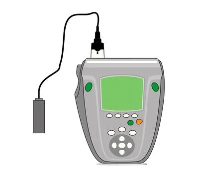 Digital laboratory oximeter with probe and measurement chamber. 스톡 일러스트