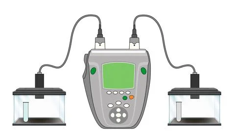 Digital laboratory oximeter with probe and measurement chamber. 스톡 일러스트