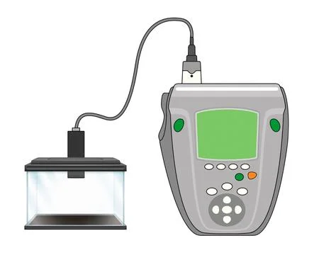 Digital laboratory oximeter with probe and measurement chamber. 스톡 일러스트