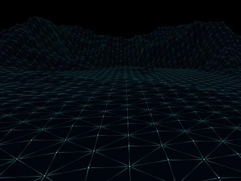 Digital landscape. Abstract wireframe background. 3D Stock Illustration