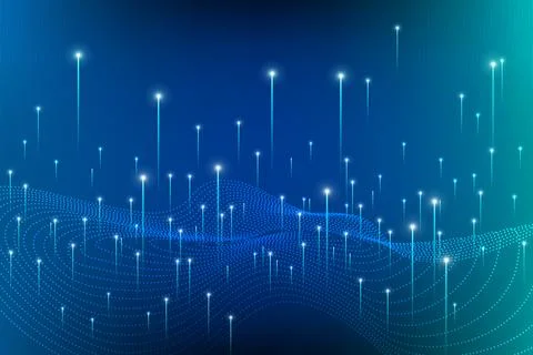 Digital landscape of dotted lines and glowing vertical points, illustrating the Stock Illustration