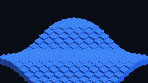 A digital landscape featuring a grid of blue isometric cubes in a peak Video stock 335118037
