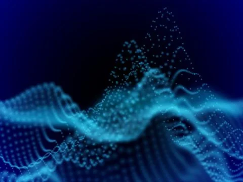 Digital landscape with flowing dots. 3D particle sound waves. 스톡 일러스트