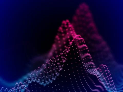 Digital landscape with flowing dots. 3D particle sound waves. Stock Illustration