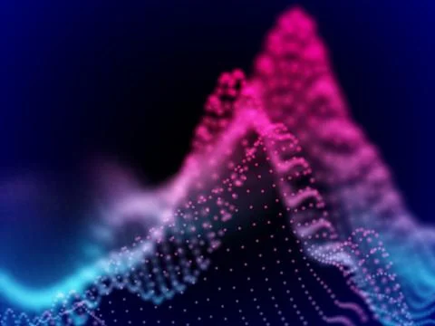 Digital landscape with flowing dots. 3D particle sound waves. Stock Illustration